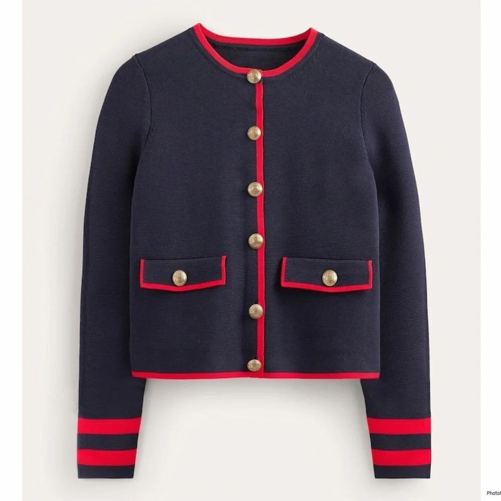 Boden Blue 100% Cotton Holly Knitted Cardigan Navy Red Knitted Size 16-18 NWT - Picture 4 of 13